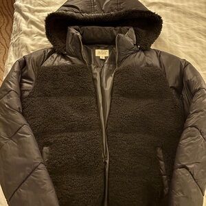 A.N.A. A New Approach Women’s Black Half Sherpa Hooded Puffer Jacket Size Medium
